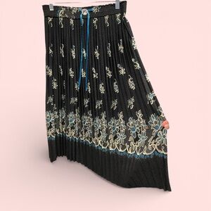 Cute boho western accordion pleated jeweled waist pull on skirt whimsigoth midi